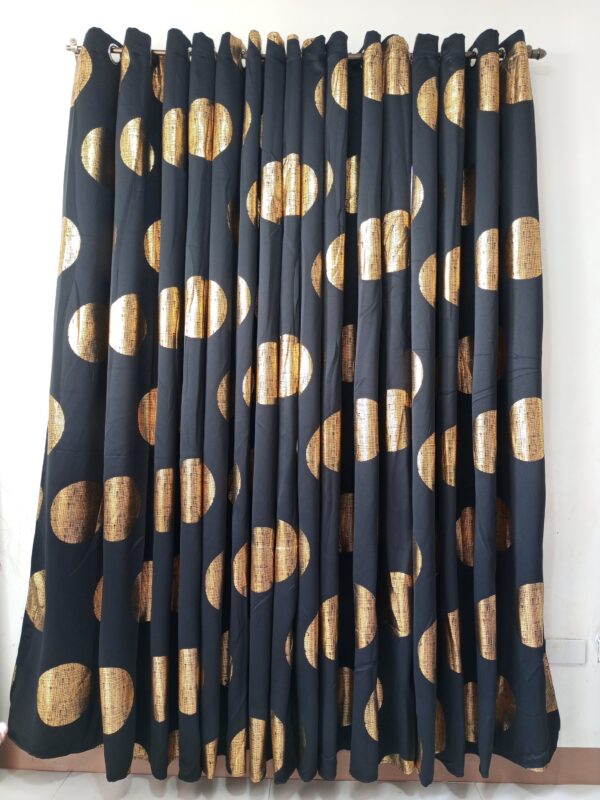 Black & Gold Circle Accent Blackout Curtain - 7ft