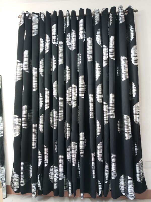 Black & Silver Circle Accent Blackout Curtain - 7ft